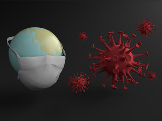 3D rendering. 3D Hygienic mask to protect the world and to protect against Coronavirus Covid-19, Isolated on black backgrounds, Health concept idea and virus Covid-19 protection, Minimalist Black.