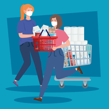 Women Buying In Overstocking By Covid 19 Vector Illustration Design