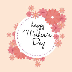 Fototapeta na wymiar happy mother day card with frame circular of flowers decoration vector illustration design