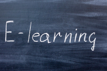 e-learning title drawn with chalk on blackboard