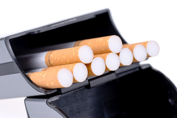 Cigarette box isolated on white. Stop smoking concept