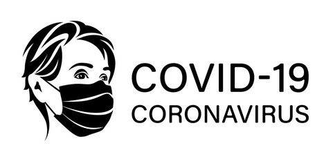 Covid-19 Coronavirus creative symbol design: human face in medical mask on white background. Isolated Icon black and white vector