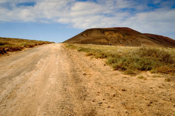 view of a road in the middle la graciosa, canary islands