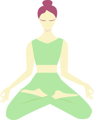 Female sitting in lotus pose. Yoga healthy habbit vector illustration.