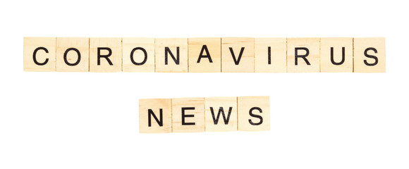 The words `Coronavirus News` spelt out with letter tiles on the white background