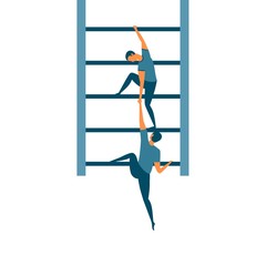 People moving up the corporate ladder. Helping each other on the career ladder. Business concept for being a teacher, leader or supervisor. Great for help, support and teamwork. 