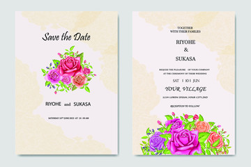 Wedding card invitation template with beautiful rose