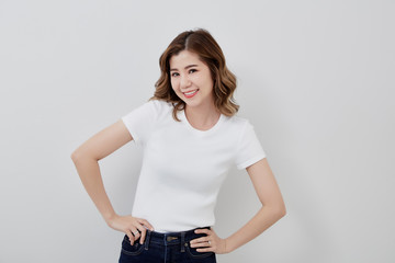 Asain girl. A White T-Shirt with jeans