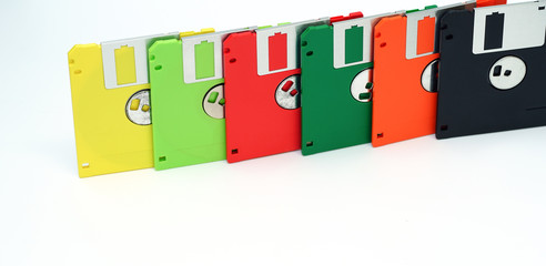 old floppy disk on a white background.Multi-color floppy disk.