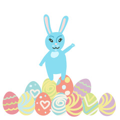 Easter border in doodle stile. Bunny, floral brush, egg. Pastel colors