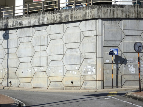 SEREMBAN, MALAYSIA -JUNE 3, 2019: Re-wall mainly called as &ldquo;Reinforced Earth- wall&rdquo; is precast concrete panel constructed with artificial reinforcing and mainly used for retaining walls. 