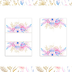 watercolor floral card, two-sided, congratulations on holiday