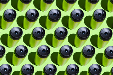 Thermos cup bottle pattern on green background
