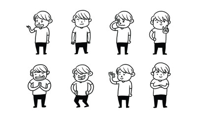 Set of different expression male character, vector illustration in cartoon style, cartoon boy avatar with different moods