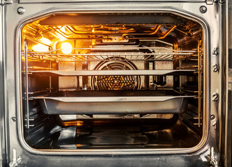 Inside of empty electric stove oven