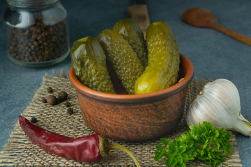 Salted cucumbers. A traditional dish of Russian cuisine.