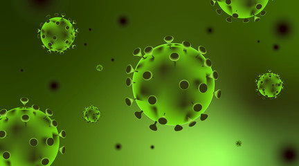 Group of virus cells. 3D illustration of Corona Virus cells. Novel Coronavirus (2019-nCoV). Virus COVID 19-NCP. Coronavirus nCoV denoted is a single-stranded RNA virus.