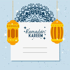 ramadan kareem card with lanterns hanging vector illustration design - obrazy, fototapety, plakaty