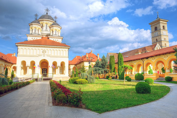 Fototapeta na wymiar Coronation Orthodox Cathedral in Fortress of Alba Iulia, Romania.