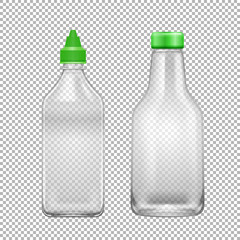 Two glass bottles with green lid on transparent background