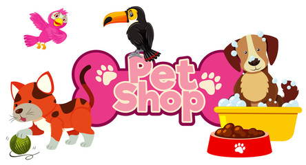 Font design for pet shop with many cute animals