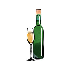 watercolor vector alkohol bottle illustration