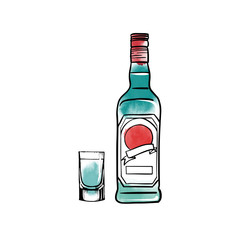 watercolor vector alkohol bottle illustration