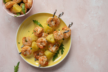 Shrimp grilled with pineapple a classic American restaurant appetizer favorite