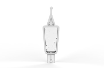 Blank promotional pocket hand sanitizer plastic bottle for branding, 3d render illustration.