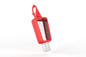 Blank promotional pocket hand sanitizer plastic bottle for branding, 3d render illustration.
