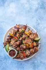 Homemade Chicken Shish Kebabs with Peppers and Onions