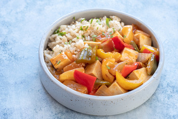 Vegetarian Sweet and Sour Tofu on Brown Rice