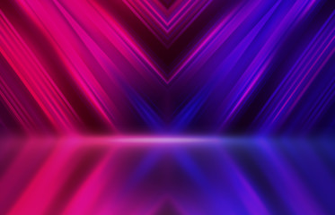 Background empty show scene. Ultraviolet dark abstract background. Geometric neon shapes, neon...
