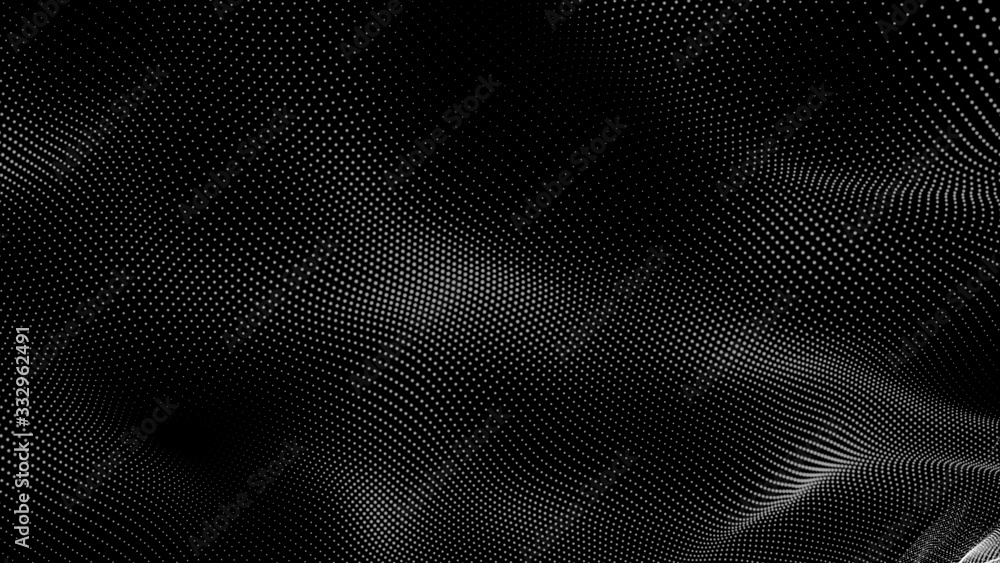 Poster dot white black wave technology texture background. abstract big data digital concept. 3d rendering.