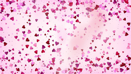 Red, Pink Hearts Vector Confetti. Valentines Day Wedding Pattern. Luxury Gift, Birthday Card, Poster Background Valentines Day Decoration with Falling Down Hearts Confetti. Beautiful Pink Sparkles