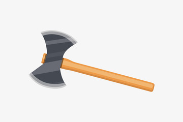 Vector battle ax in cartoon flat style isolated on white.