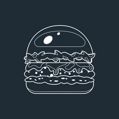 Burger, fast food icons in lyne style. Vector food illustration.