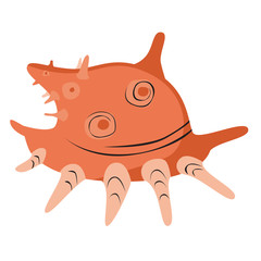 Shell or oyster baby character isolated on white background for design, scandinavian flat vector stock illustration with snail for design or baby print