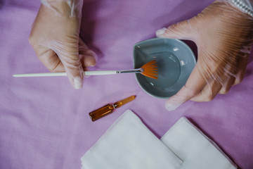 Syringe, medical injection in hand. Medicine vaccination equipment with needle. Nurse or doctor....