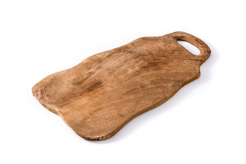 Empty rustic cutting board isolated on white background. 