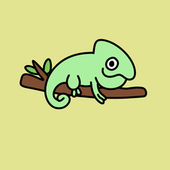 Cute chameleon sitting on a branch children's illustration
