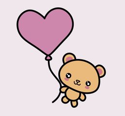Cute bear with balloon heart book illustration