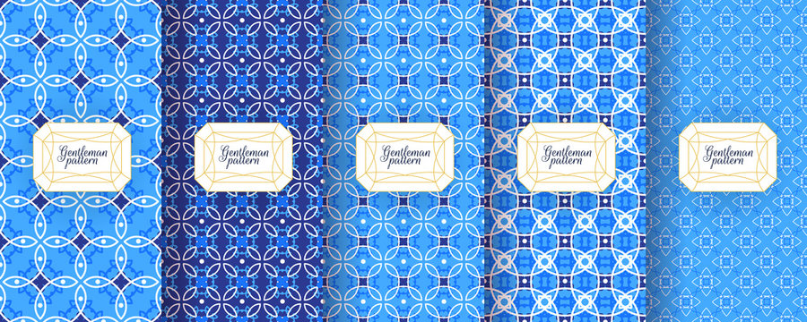 Portuguese azulejo tiles. Encaustic seamless patterns, prints. Oriental, Moroccan, geometric motifs. Suitable for luxury packaging design cosmetics, ceramics, patchwork mosaics Fabric print.