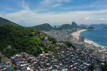 Aerial view of favelas on the hills of Rio de Janeiro Brazil