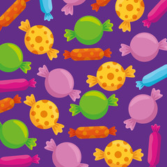background of delicious candies in wrap vector illustration design
