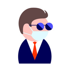 A man with glasses and a protective mask against infection during the epidemic and quarantine. Vector flat illustration.
