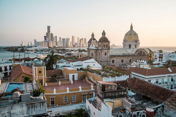 Fototapeta na wymiar Sunset Skyline of Cartagena, Colombia