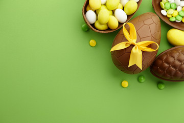 Chocolate Easter eggs and colorful candies