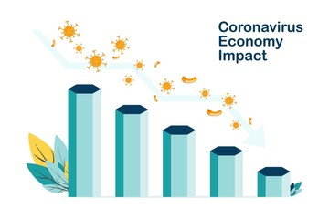 vector illustration covid-19 or novel coronavirus 2019-nCoV impact global economy. corona virus make down economy. chart economy down. wuhan china stop business down.