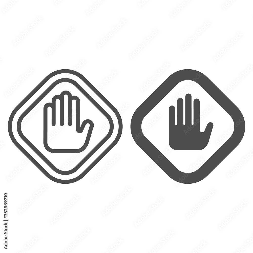 Aufkleber stop hand gesture in frame line and solid icon. caution and hazard, warning palm symbol, outline sty